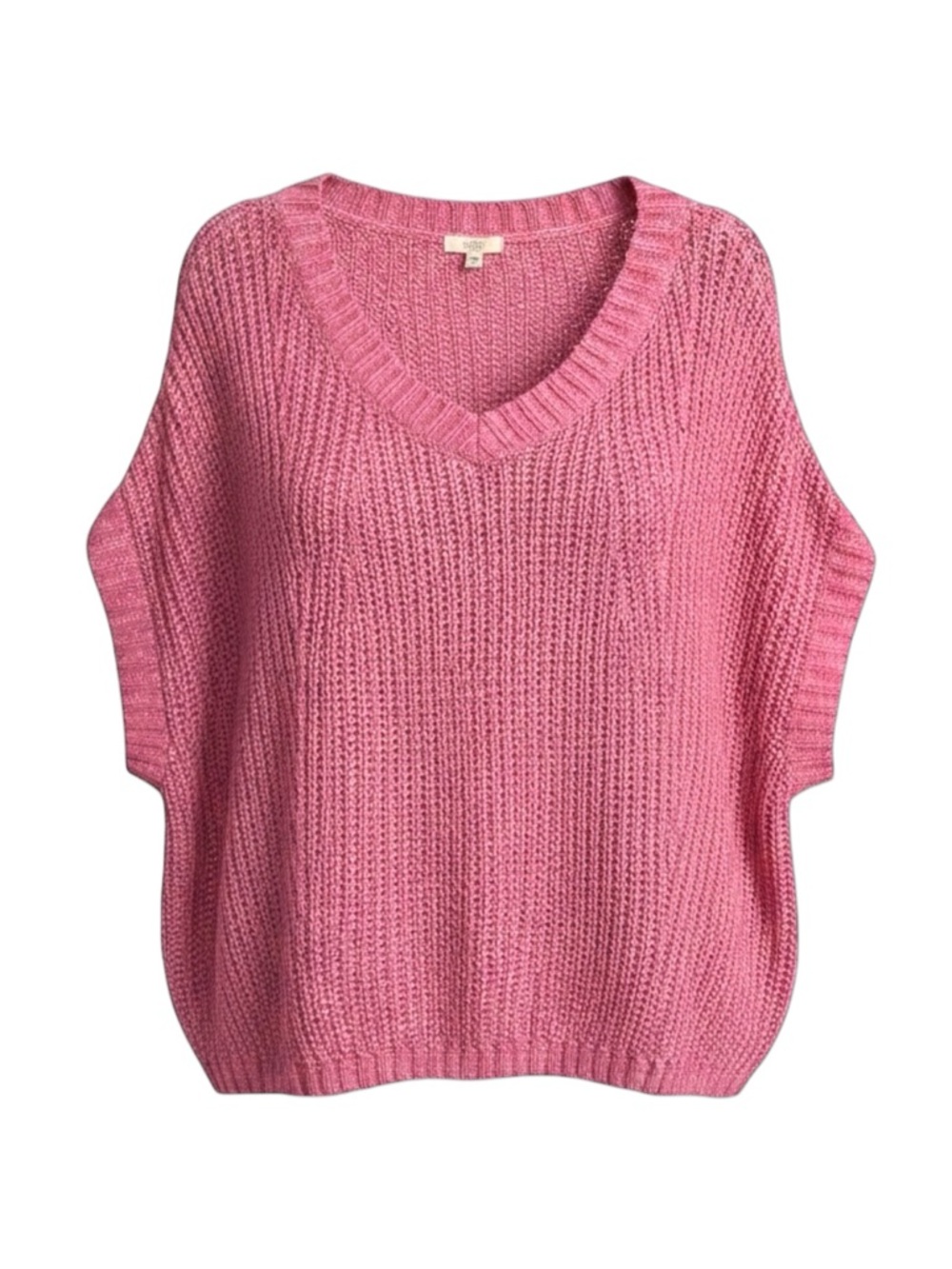 Kori America Women's Pink V-Neck Chunky Knit Sleeveless Sweater S/M Oversized